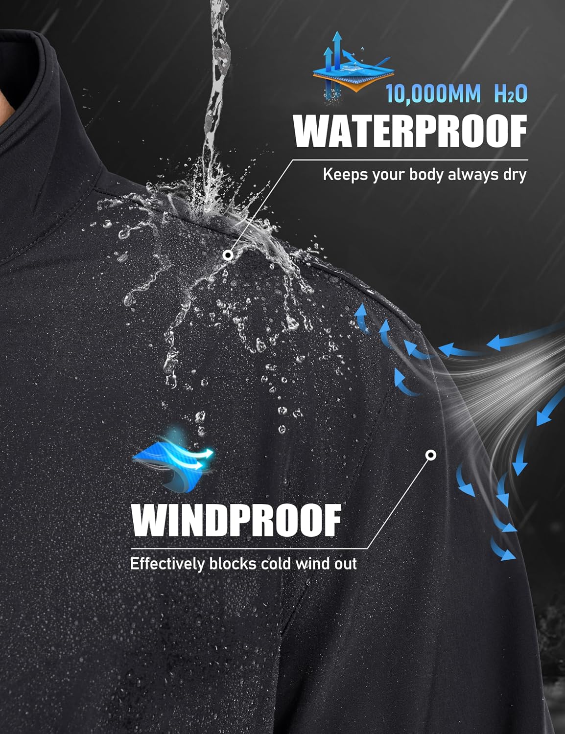 MAGCOMSEN Men's Fleece Lined Softshell Jacket Lightweight Waterproof Windbreaker Zip Up Winter Rain Coat Tactical Hiking