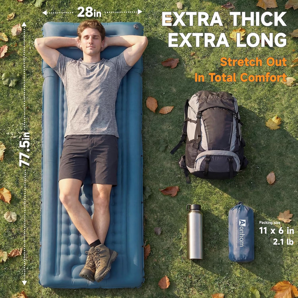 Camping Sleeping Pad, 5" Inflatable Sleeping Mat with Pillow