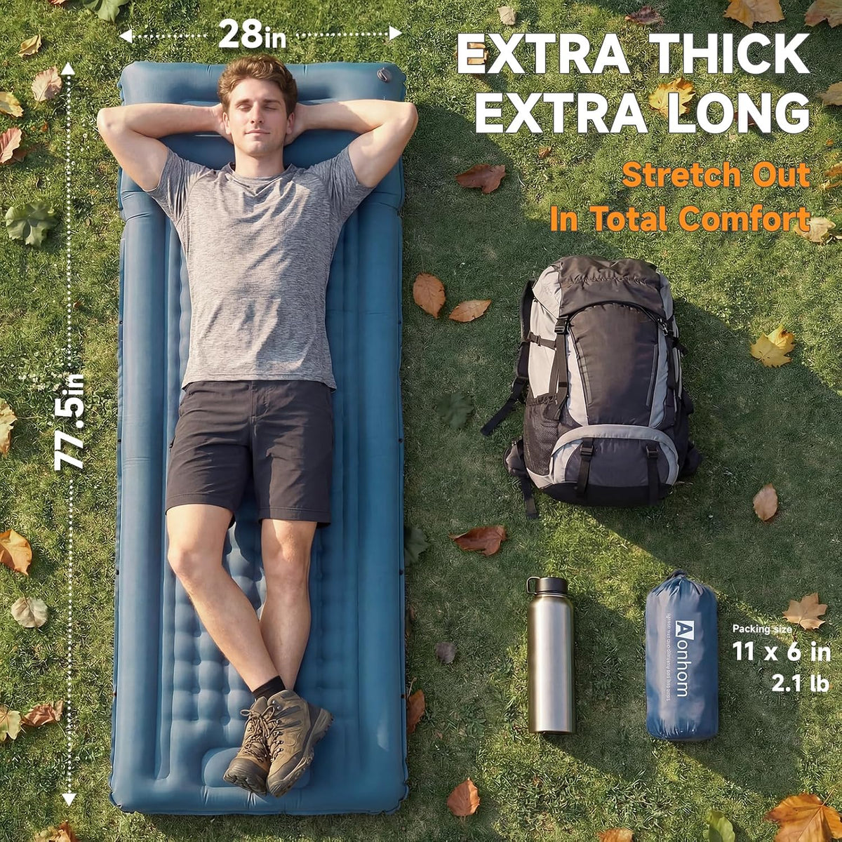 Camping Sleeping Pad, 5" Inflatable Sleeping Mat with Pillow