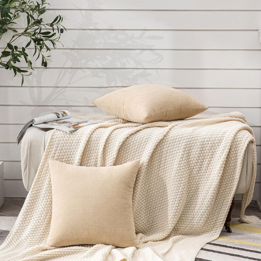 GAWAMAY Decorative Couch Throw Pillow Covers 18x18 Inch Set of 2 Beige