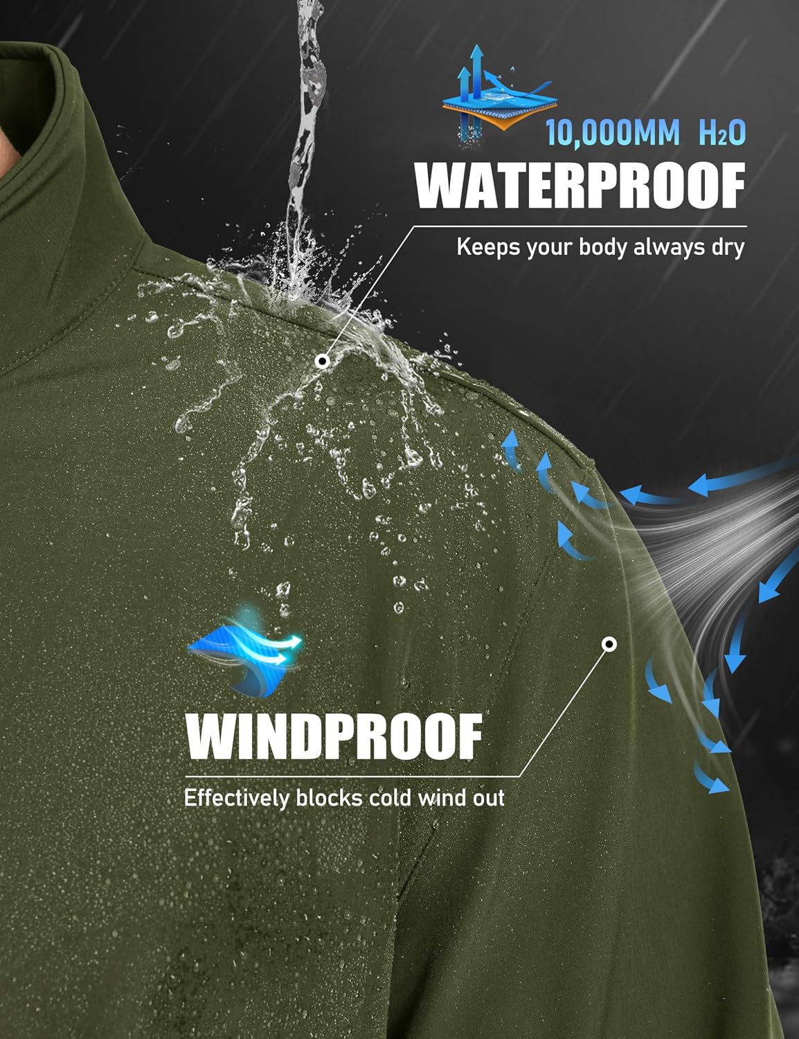 MAGCOMSEN Men's Fleece Lined Softshell Jacket Lightweight Waterproof Windbreaker Zip Up Winter Rain Coat Tactical Hiking
