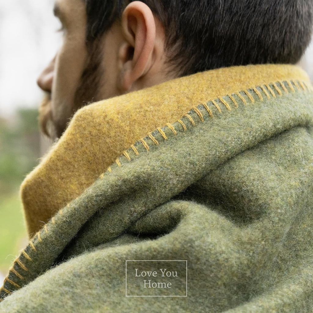 Merino Wool Outdoor Blanket, Travel & Camping Reversible Throw, 51 x 67 in