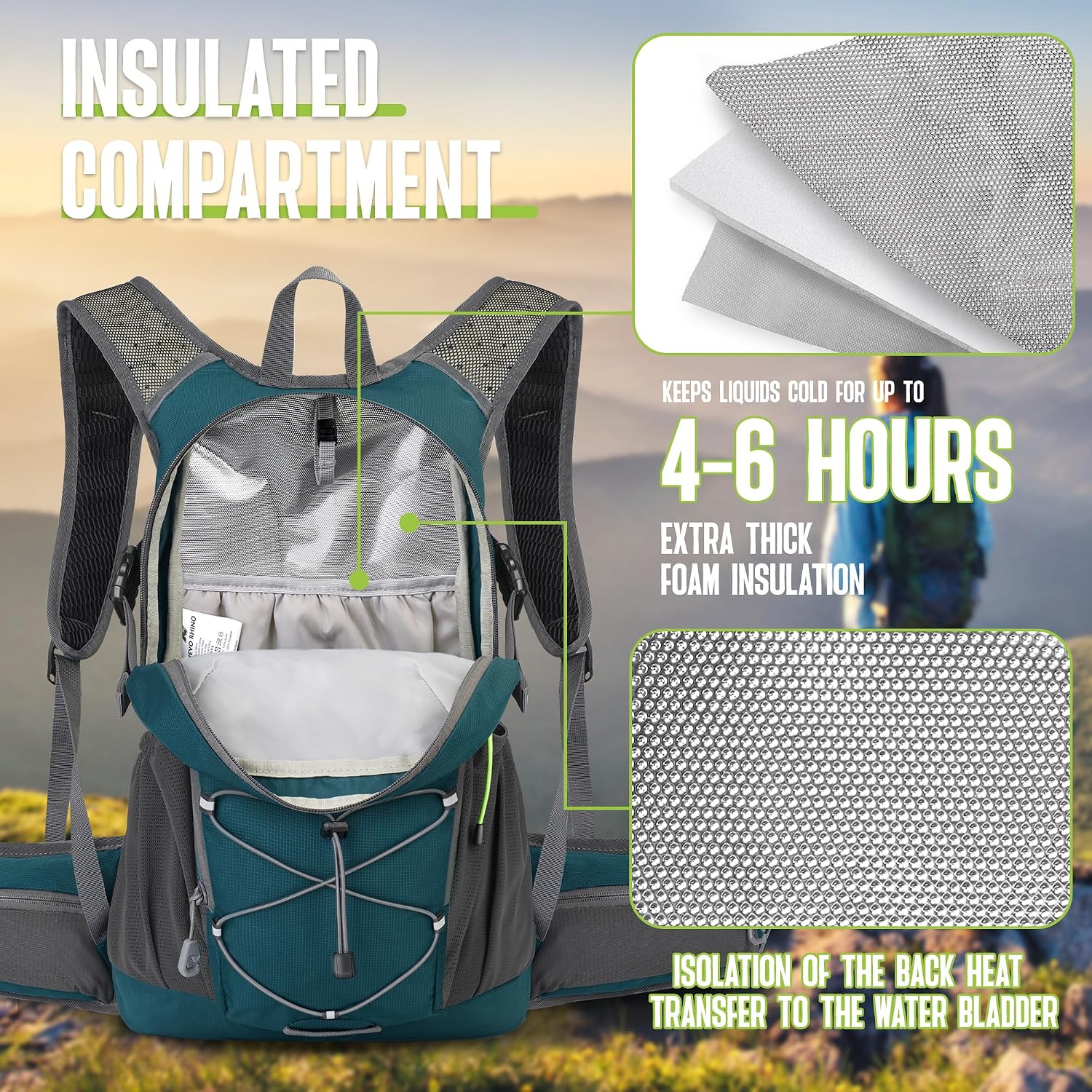 N NEVO RHINO Hydration Backpack, 18L Hiking Backpack with 3L Water Bladder