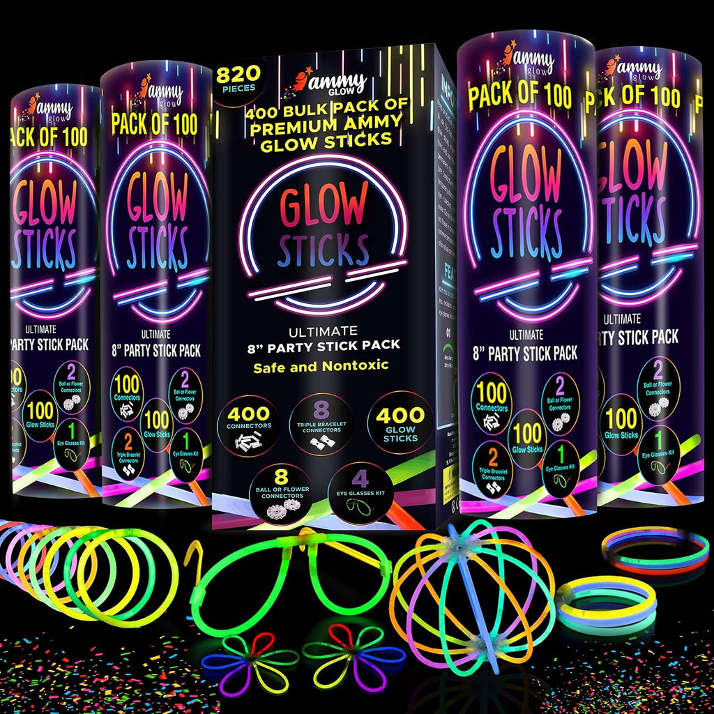 820 pcs Glow Sticks Bulk, Glow in The Dark Party Supplies, Festival Accessories & More, Bulk Party Favors, Camping Games, Party Favors, Emergency Supplies