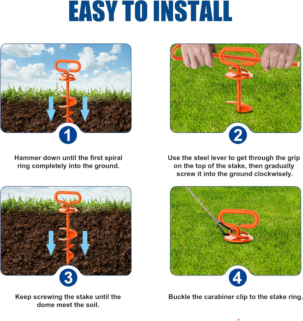 Eurmax USA Heavy Duty Dog Tie Out Stake, No-Tangle In Ground Anchor Runner for Large Dogs up to 210 Lbs - Perfect for Yard, Beach and Camping (Orange)