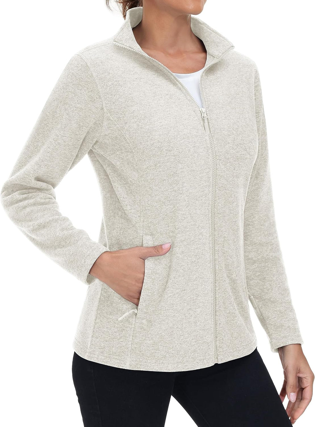 MAGCOMSEN Womens Fleece Zip Up Jacket with Pockets Lightweight Soft Coat