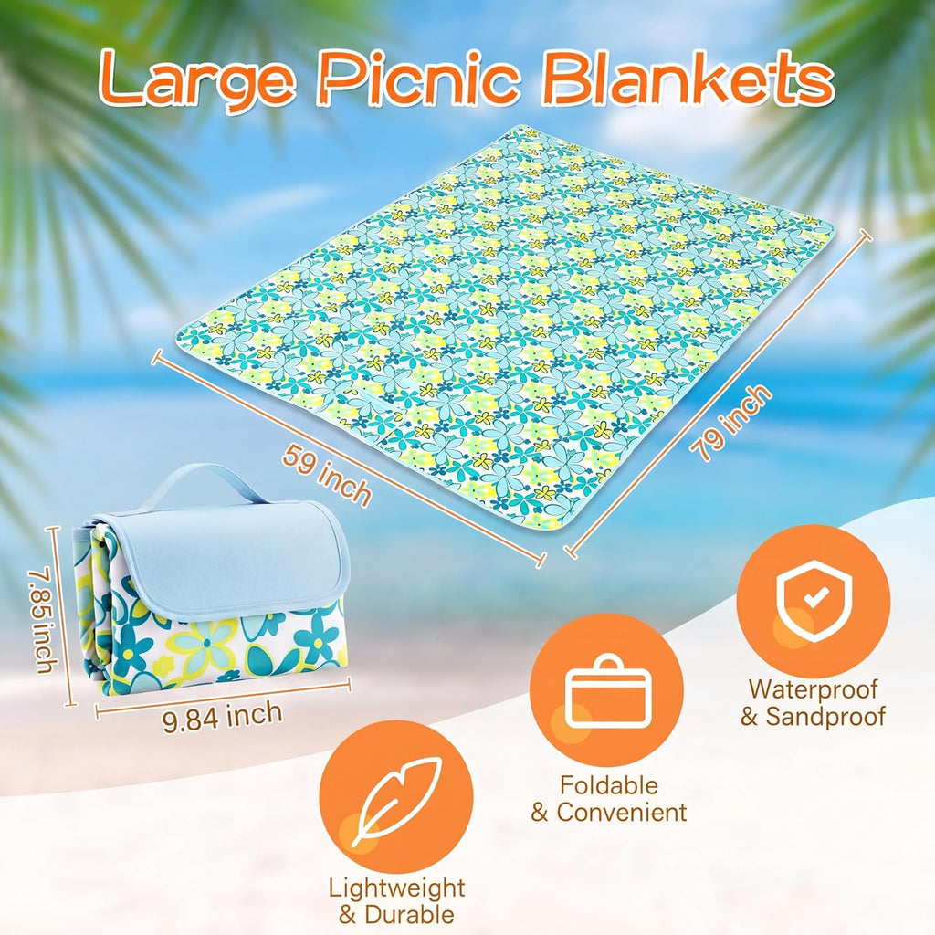 Shellwei 6 Pcs Picnic Blankets Waterproof Sandproof, 80 x 60 Inch