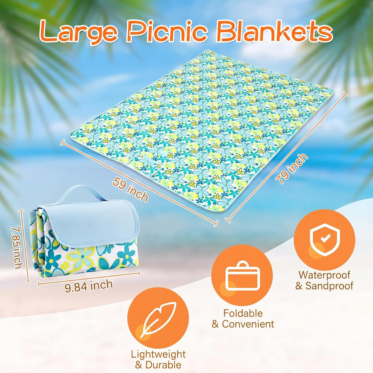 Shellwei 6 Pcs Picnic Blankets Waterproof Sandproof, 80 x 60 Inch