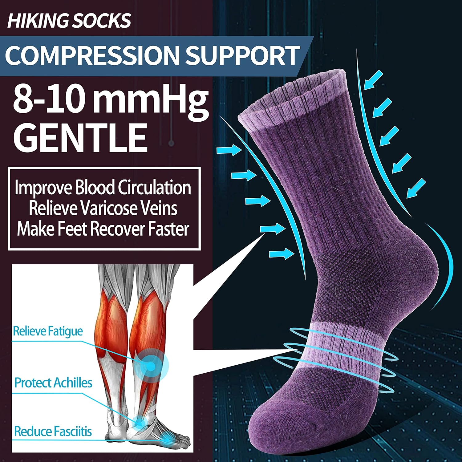 Anlisim Merino Wool Hiking Running Socks for Women, Boot Work Crew Socks