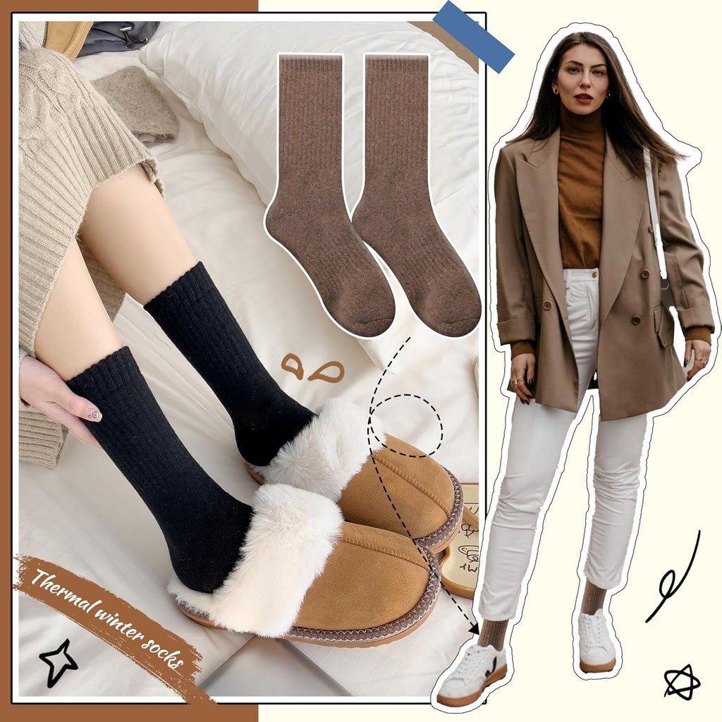 EBMORE 5 Pairs Women Merino Wool Boot Socks Warm Thermal Winter Thick Hiking Cozy Cabin Crew Comfy Socks for Ladies