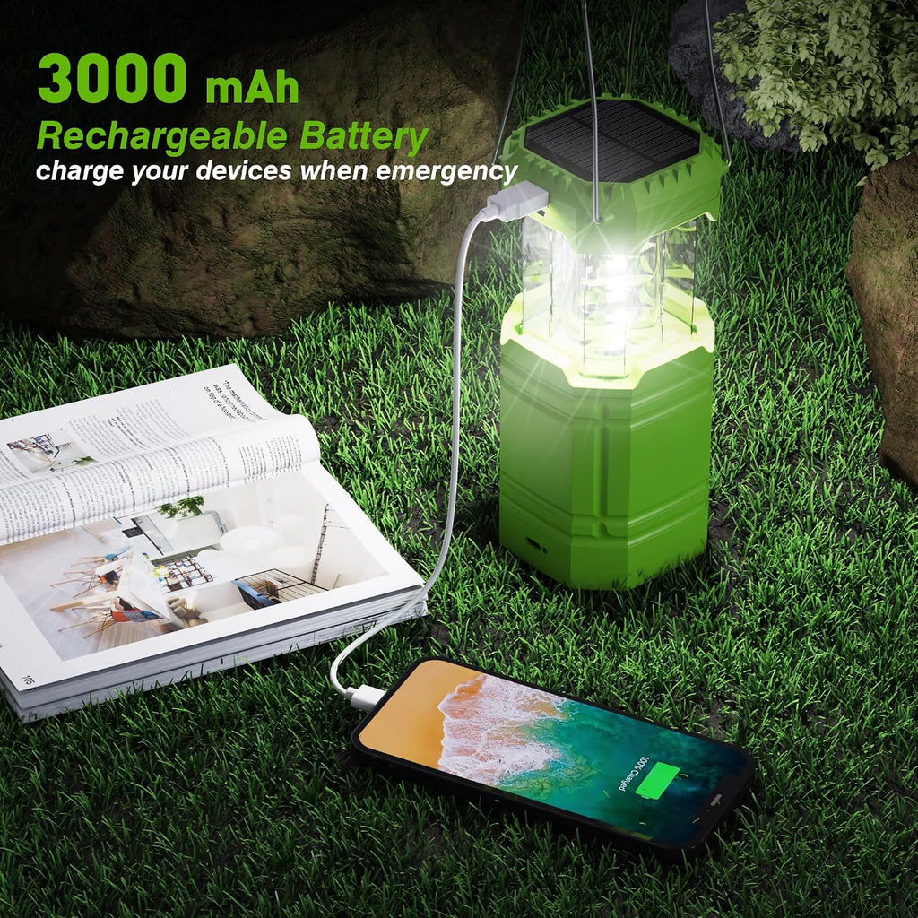 Electric Camping Lantern for Emergency, 3000mAh Solar Hand Crank Lantern