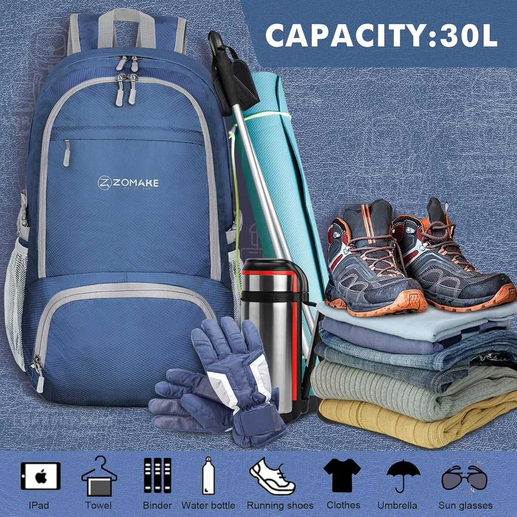 ZOMAKE Lightweight Packable Backpack 30L, Foldable Travel Hiking Daypack