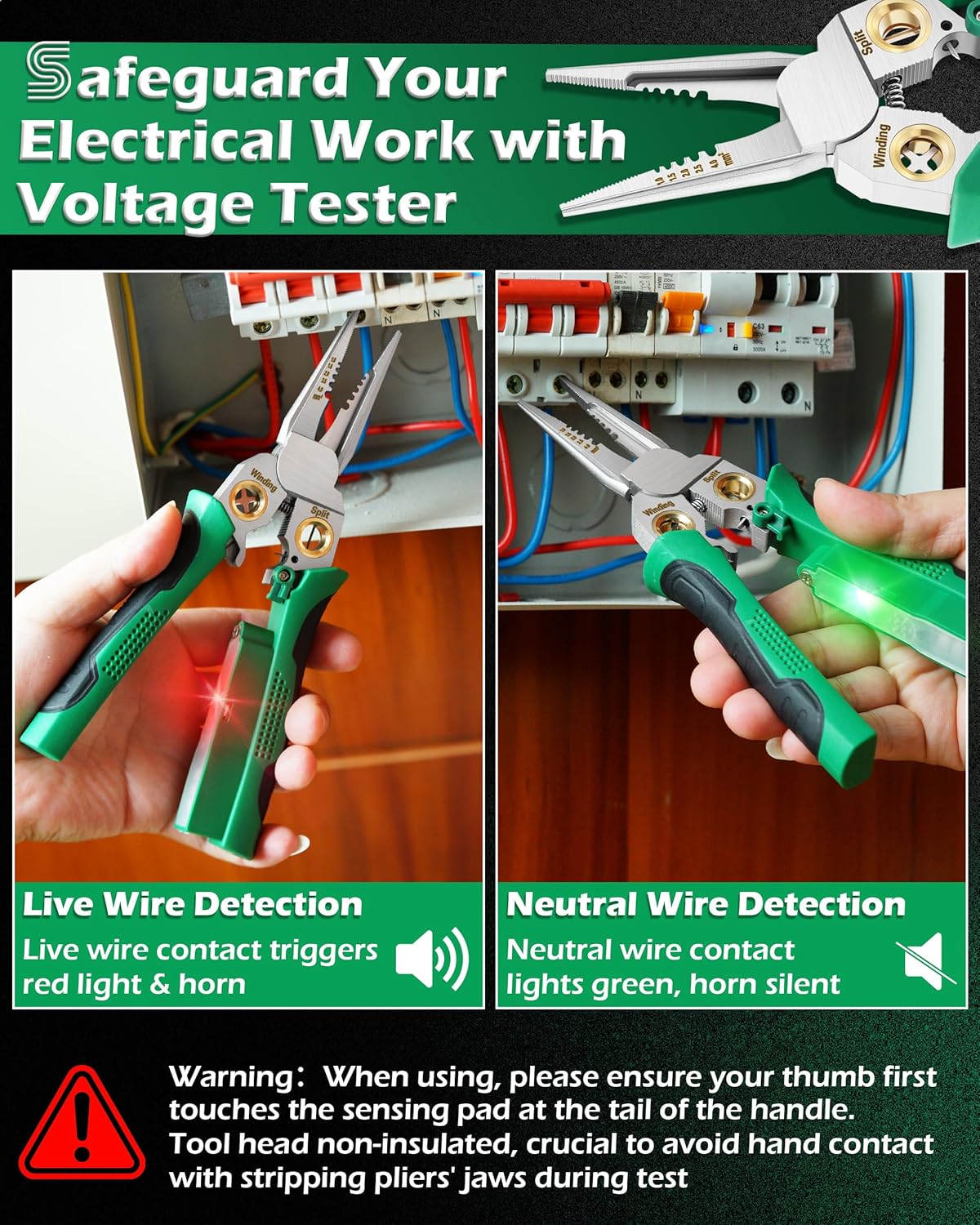 Safeguard Wire Stripper with Voltage Tester (12V-250V AC/DC), Wire Crimper Cutter for 10-18 AWG – Electrician Tool for Circuit Repair, Outlet Installation, HVAC & Automotive