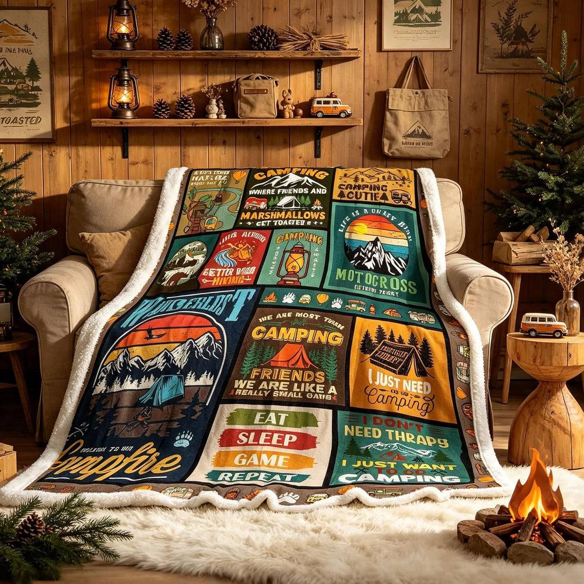 Camping Blanket, Camping Lovers Gift Ideas for Men or Woman, Super Soft Flannel Blankets Gifts for Bed Camper Outdoor, Campsite Outdoors RV Travel Hiking Sofa Couch Throw Blanket