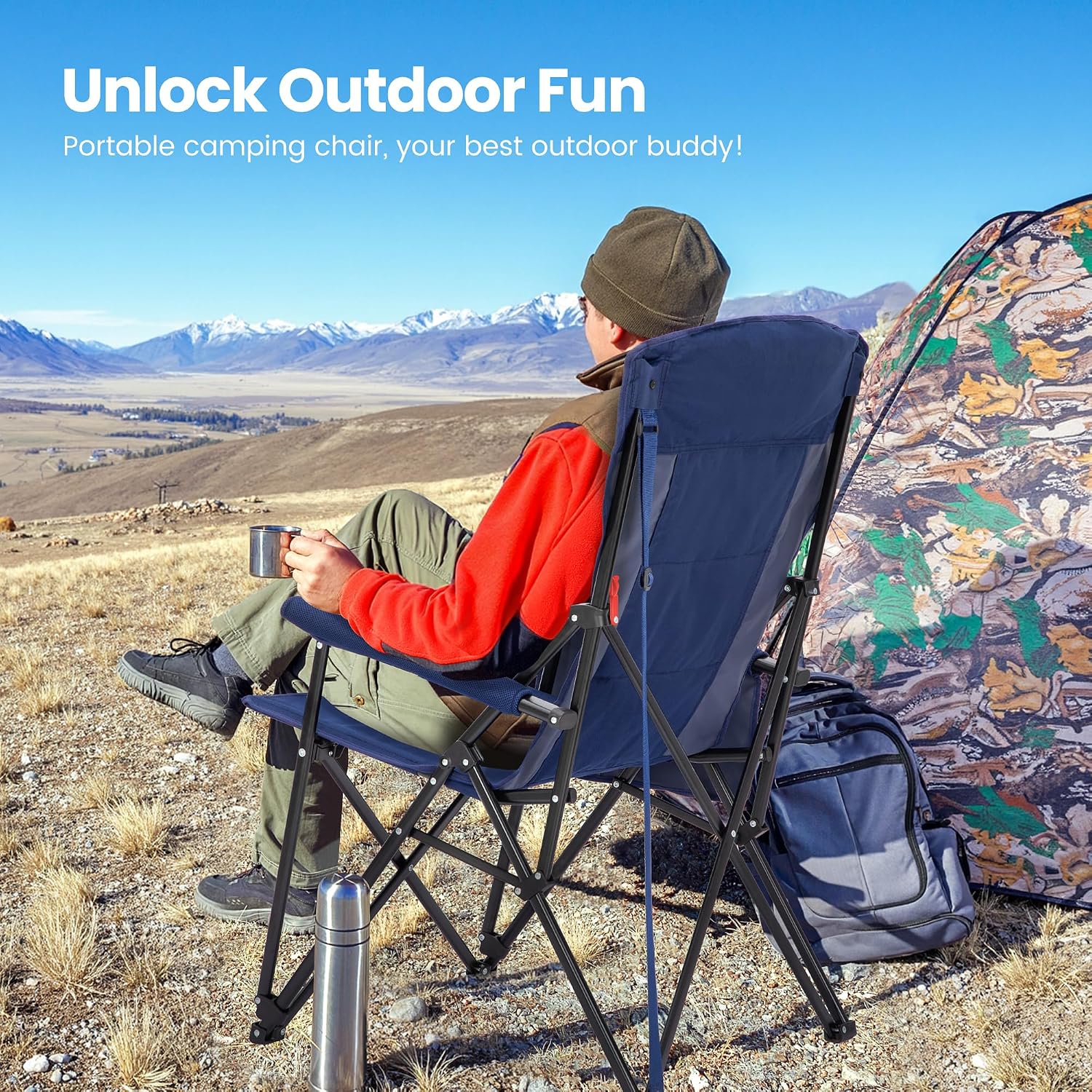High Back Oversized Camping Chairs for Adults Support 500LBS Blue