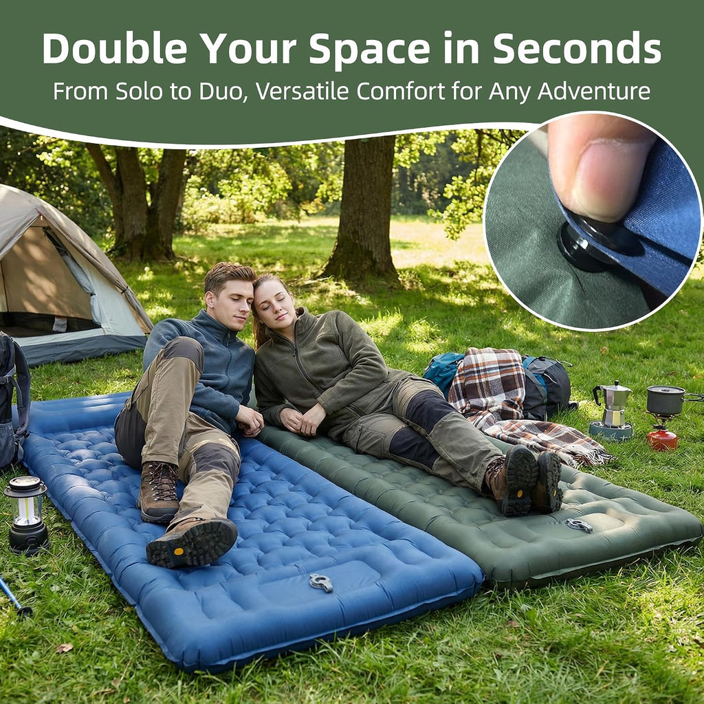 Camping Sleeping Pad, 4.7" Extra-Thick Camping Mattress with Pillow, Built-in Foot Pump Ultralight Inflatable Sleeping Pads for Camping Hiking Backpacking Traveling Tent, Military Green, Single