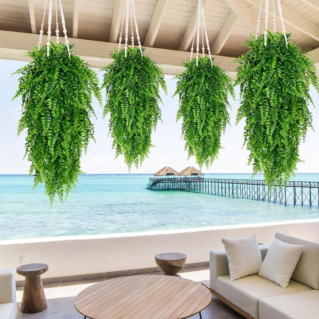 Waipfaru 4Pcs Fake Hanging Plants Artificial Ferns for Outdoors Fake Ferns