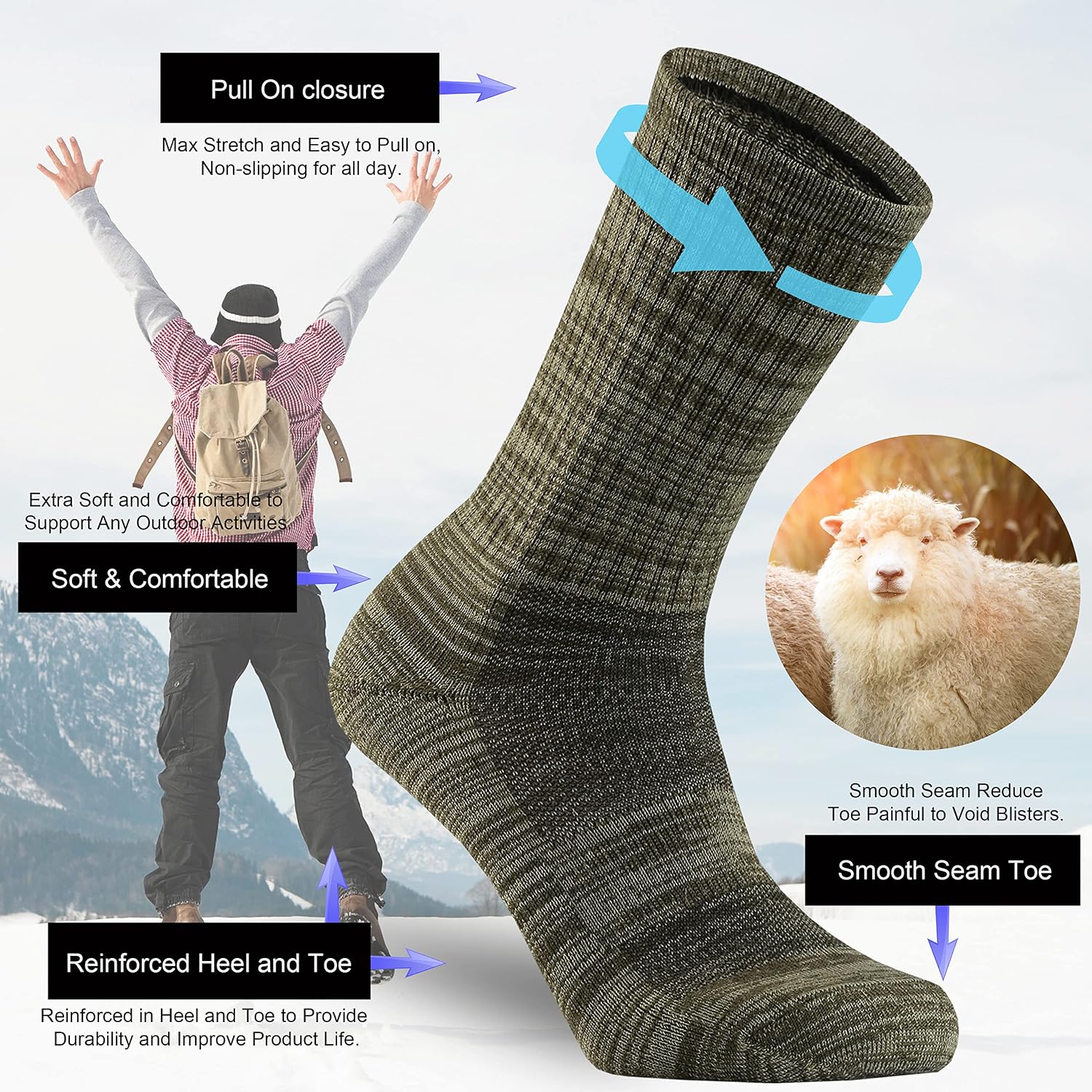 Ortis Merino Wool Socks for Men Outdoor Hiking Casual Soft Cushion Crew