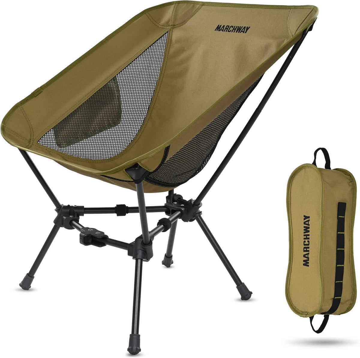 MARCHWAY Lightweight Folding Camping Chair, Portable Foldable Compact for Outdoor Camp, Travel, Beach, Picnic, Festival, Hiking, Backpacking, Supports 330Lbs (Dark Blue)