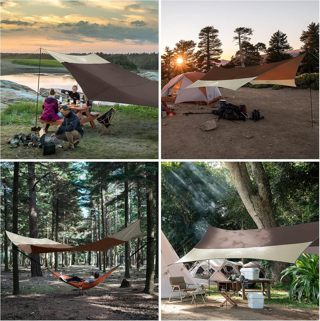 Forceatt 12x14FT Waterproof Camping Tarp with 2 Poles, Sun Shelter for Car, Tent, Hammock in Camping, Hiking, Backpacking, Garden and Traveling