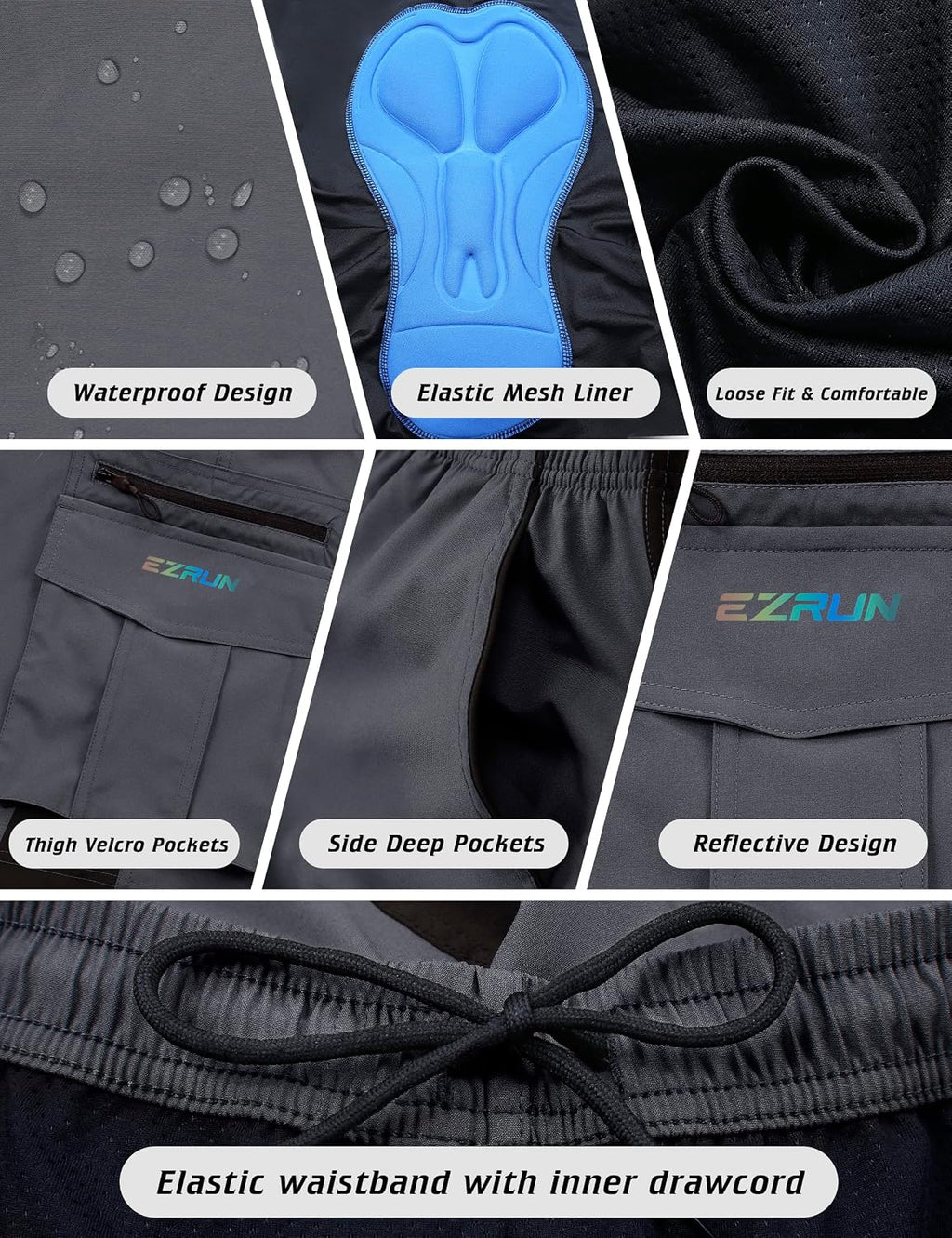 EZRUN Men's 3D Padded Mountain Bike Shorts Quick Dry Cycling Shorts