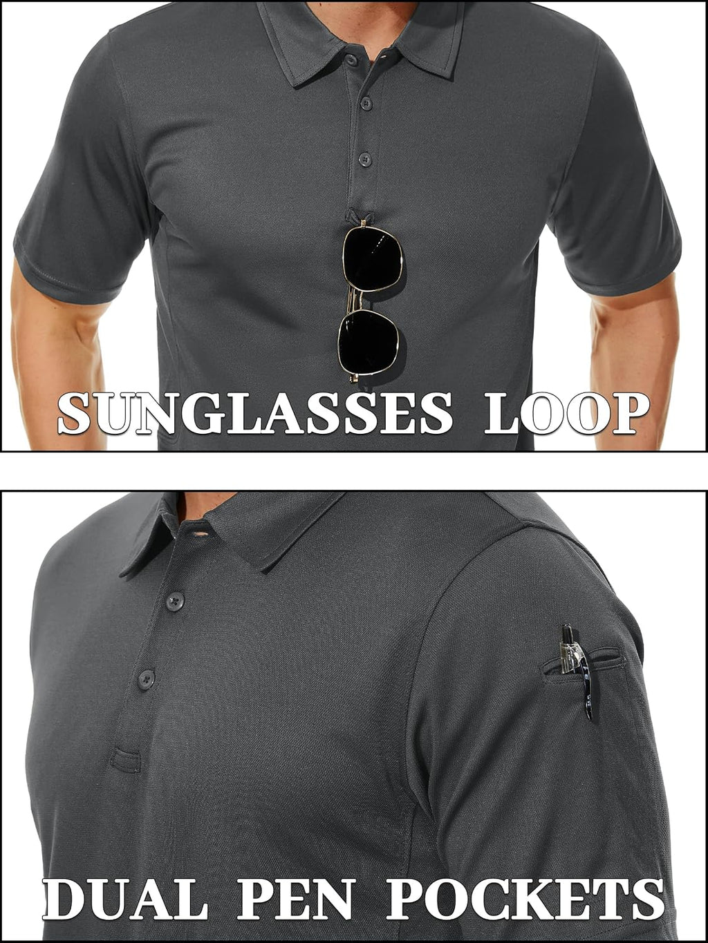 TACVASEN Mens Polo Shirts Short Sleeve Quick Dry Collared Shirt Performance Pique Polos for Athletic Tactical Golf Work