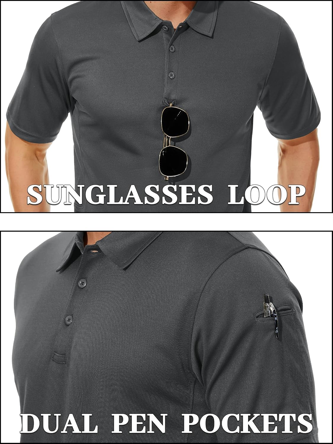 TACVASEN Mens Polo Shirts Short Sleeve Quick Dry Collared Shirt Performance Pique Polos for Athletic Tactical Golf Work