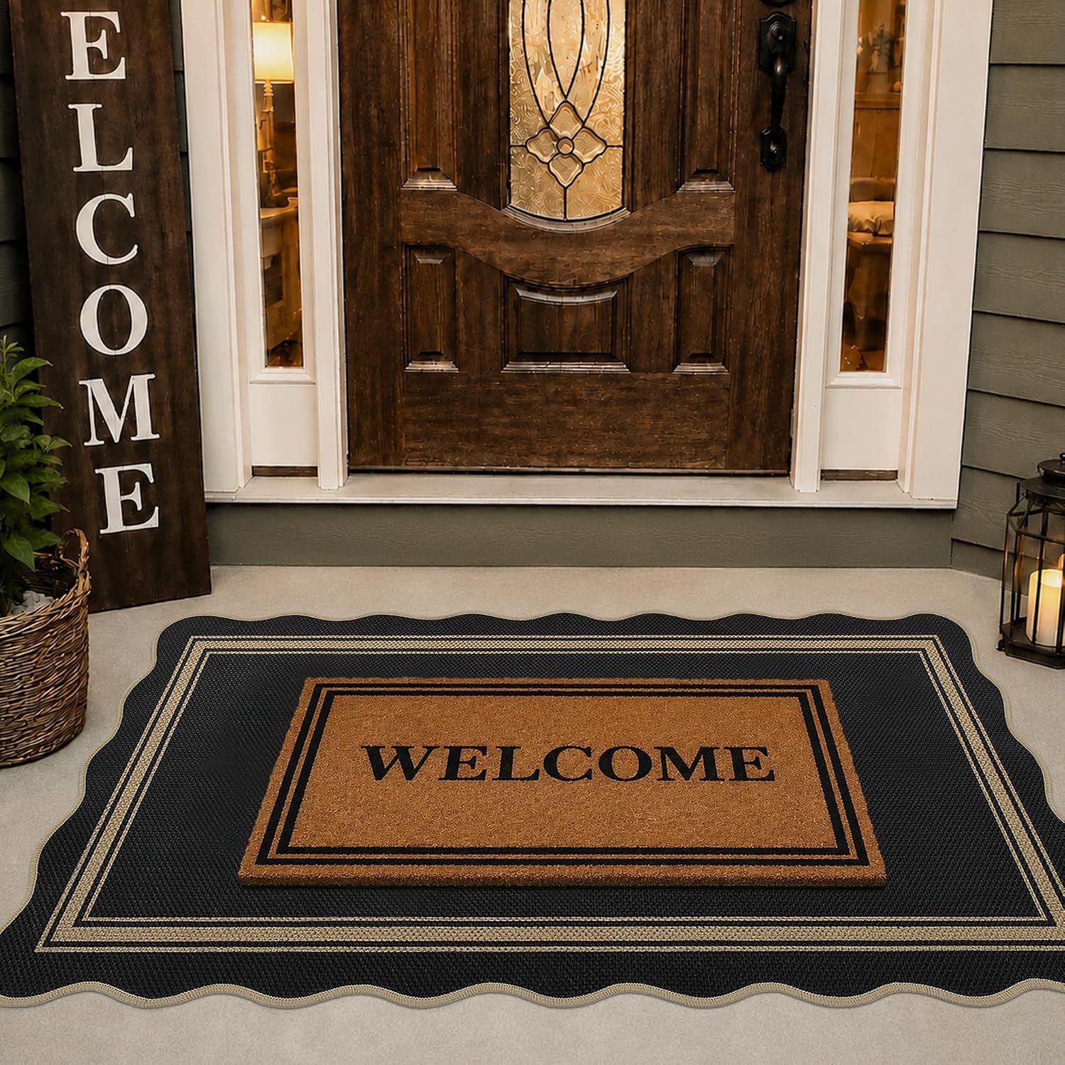Scalloped Easy Jute 3x5 Outdoor Rug Entryway Rug for Porch Front Door