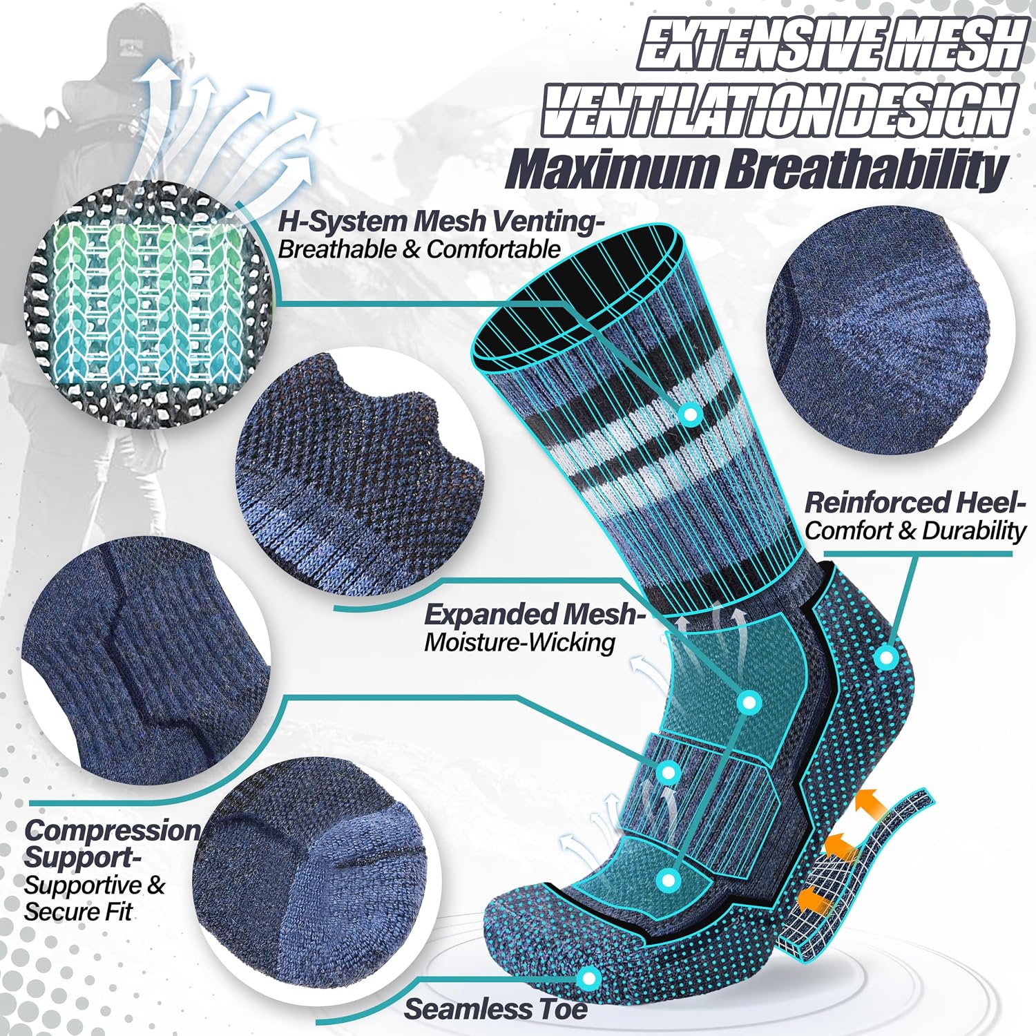 ANTSANG Merino Wool Hiking Socks, Maximum Breathability, for Men and Women