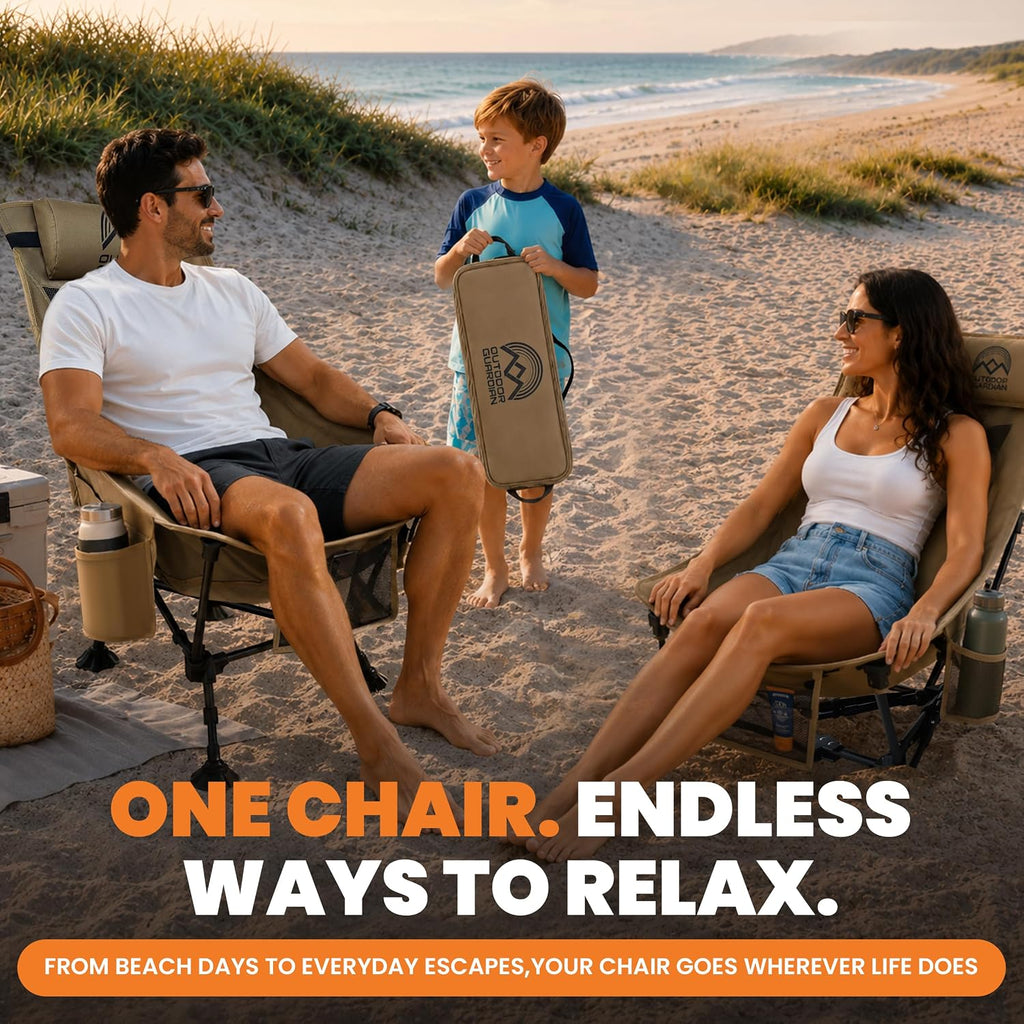 Compact High Back Camp Chair - Adjustable Height & Recline