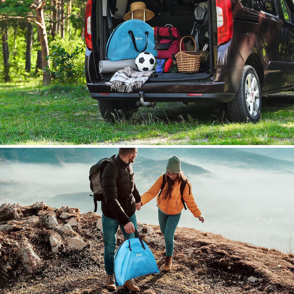 VILLEY Folding Camping Table, Double-Layer Round Camp Table with Carry Bag