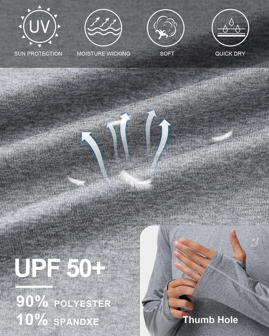 Roadbox Men's UPF 50+ Fishing Shirts, Long Sleeve UV Sun Protection Hoodie
