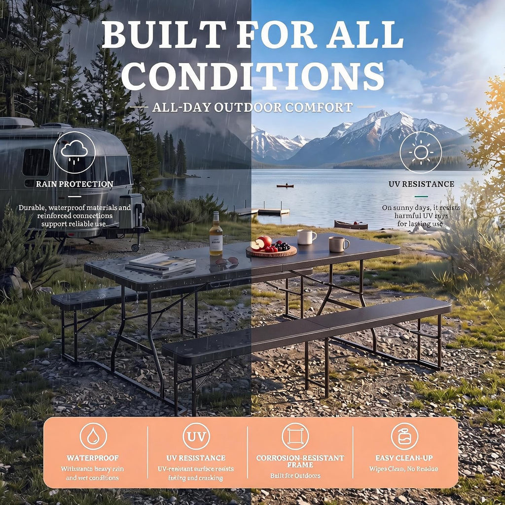 DWVO 6ft Picnic Table Set, Outdoor Folding Picnic Tables with Benches