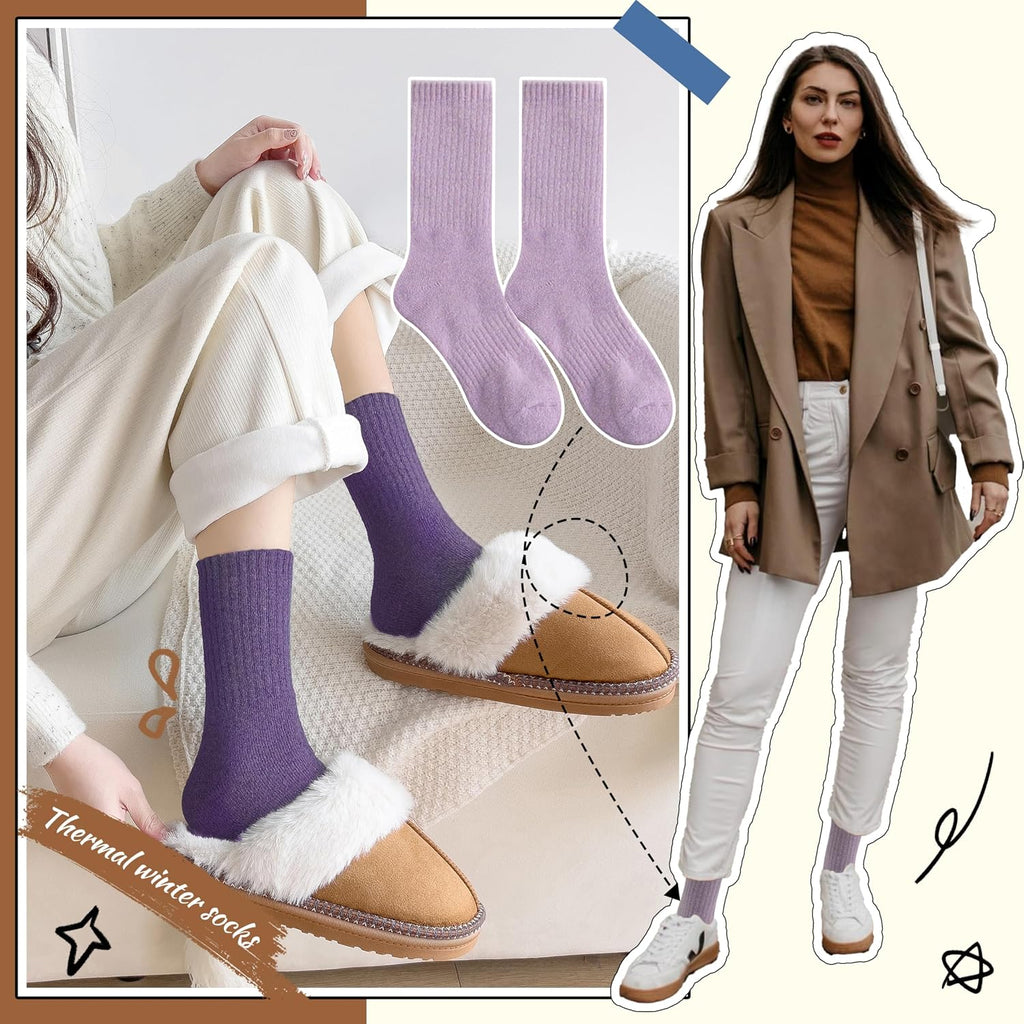 EBMORE 5 Pairs Women Merino Wool Boot Socks Warm Thermal Winter Thick Hiking Cozy Cabin Crew Comfy Socks for Ladies