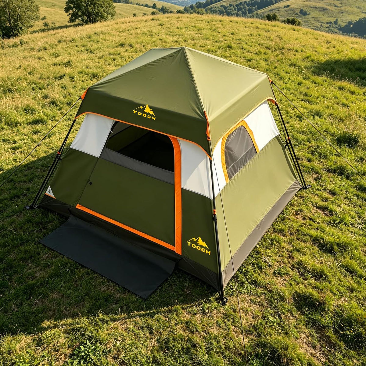 3/4 Person Camping Tent with 1 Door, 4 Windows, and Upgraded Ventilation– Instant Setup, Waterproof, 8'x 8'x 67''Oxford Fabric Floor Pop Up in 60 Seconds Includes Rainfly and Backpack