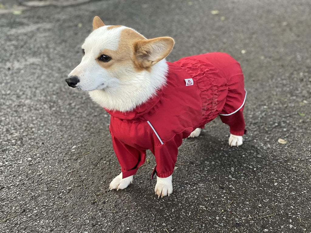 Lovelonglong Waterproof Dog Raincoat – 4-Leg Full Body Dog Rain Suit with Reflective Strips & Leash Opening, Outdoor Dog Jacket for Rainy Weather