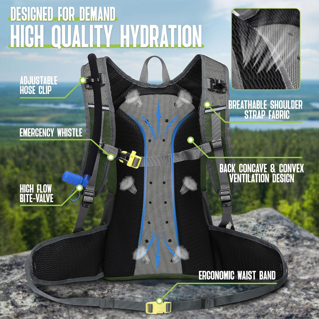 N NEVO RHINO Hydration Backpack, 18L Hiking Backpack with 3L Water Bladder