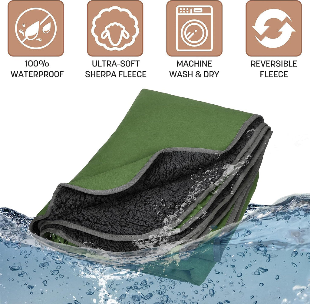 Tirrinia Waterproof Outdoor Blanket with Sherpa Lining, Windproof Foldable