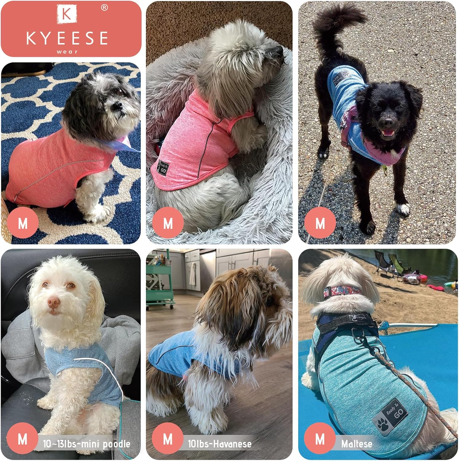 KYEESE 2Pack Reflective Dog Shirt, Lightweight Sun Protection Dog T Shirts for Small Dogs Boy, Breathable Sleeveless Pet Tank Top Summer Dogs Clothes for Night Walking Outdoor, Lake Blue+Blue, M