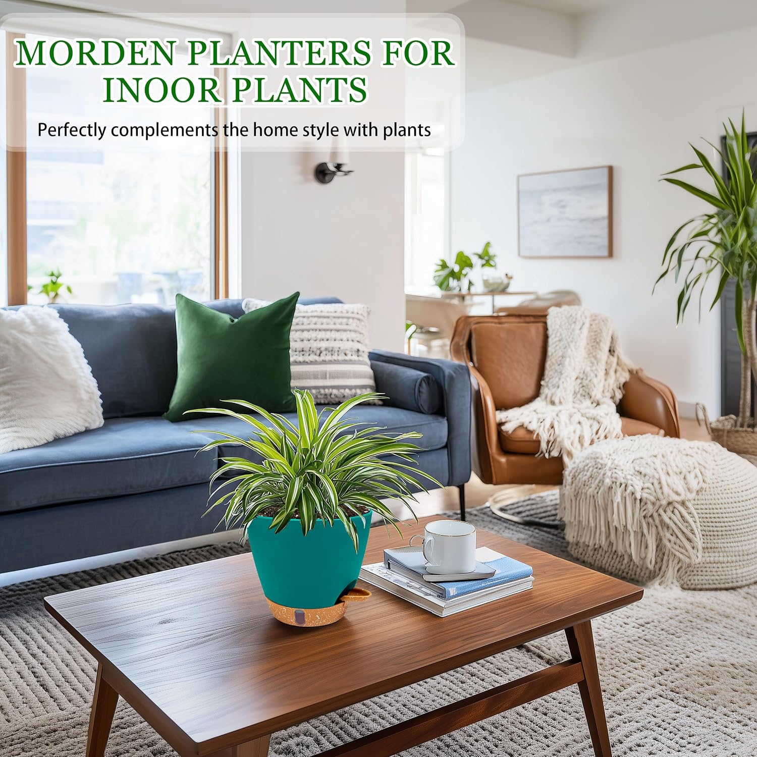 2 Pack 8 inch Plant Pots, Plastic Self Watering Planters