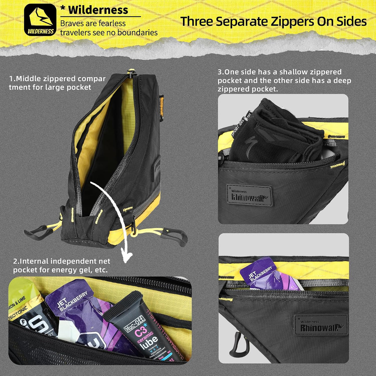Rhinowalk Waterproof Bike Triangle Frame Bag 0.9L, YKK Multi-Pocket Pack
