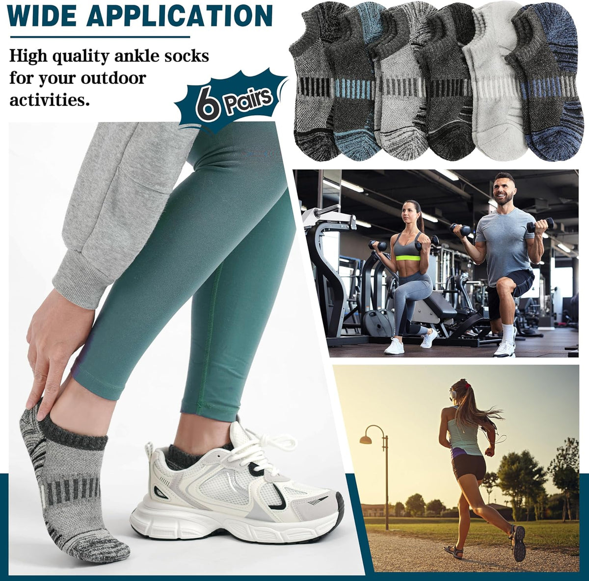 Merino Wool Ankle Athletic Running No Show Socks Cushioned Breathable Sports Warm Thick Socks for Men and Women 6 Pairs