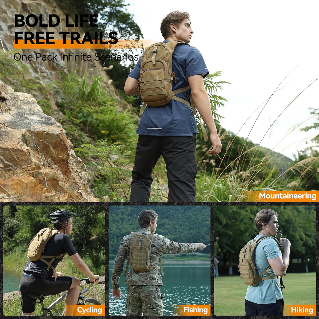 MARCHWAY Tactical Molle Hydration Pack with 2.5L TPU Water Bladder, Low-Profile Organized Military Backpack for Hiking, Cycling, Backpacking, Hunting, Running