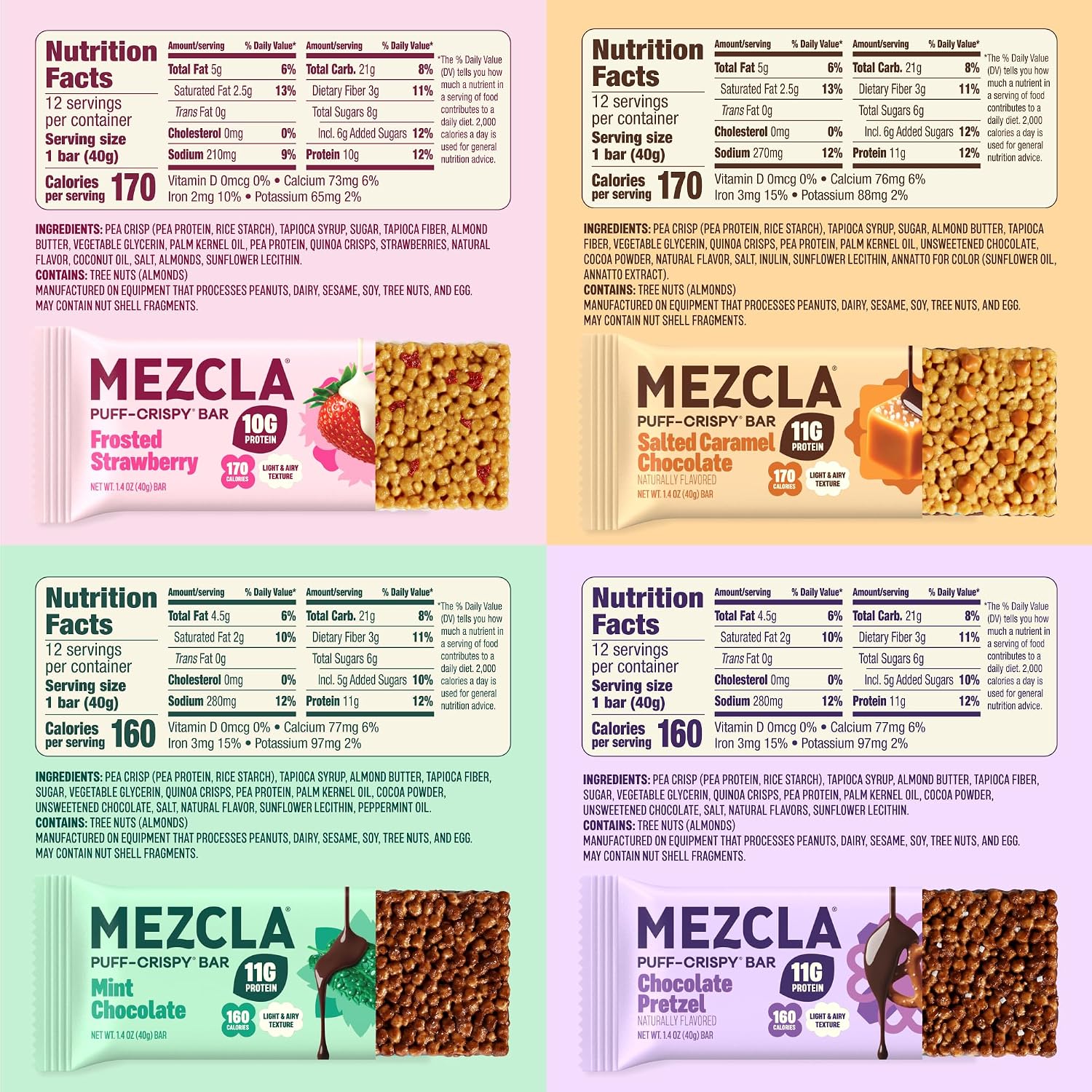 Mezcla Variety Pack Puff Crispy Vegan Bars, 10g Protein, 8 Bars