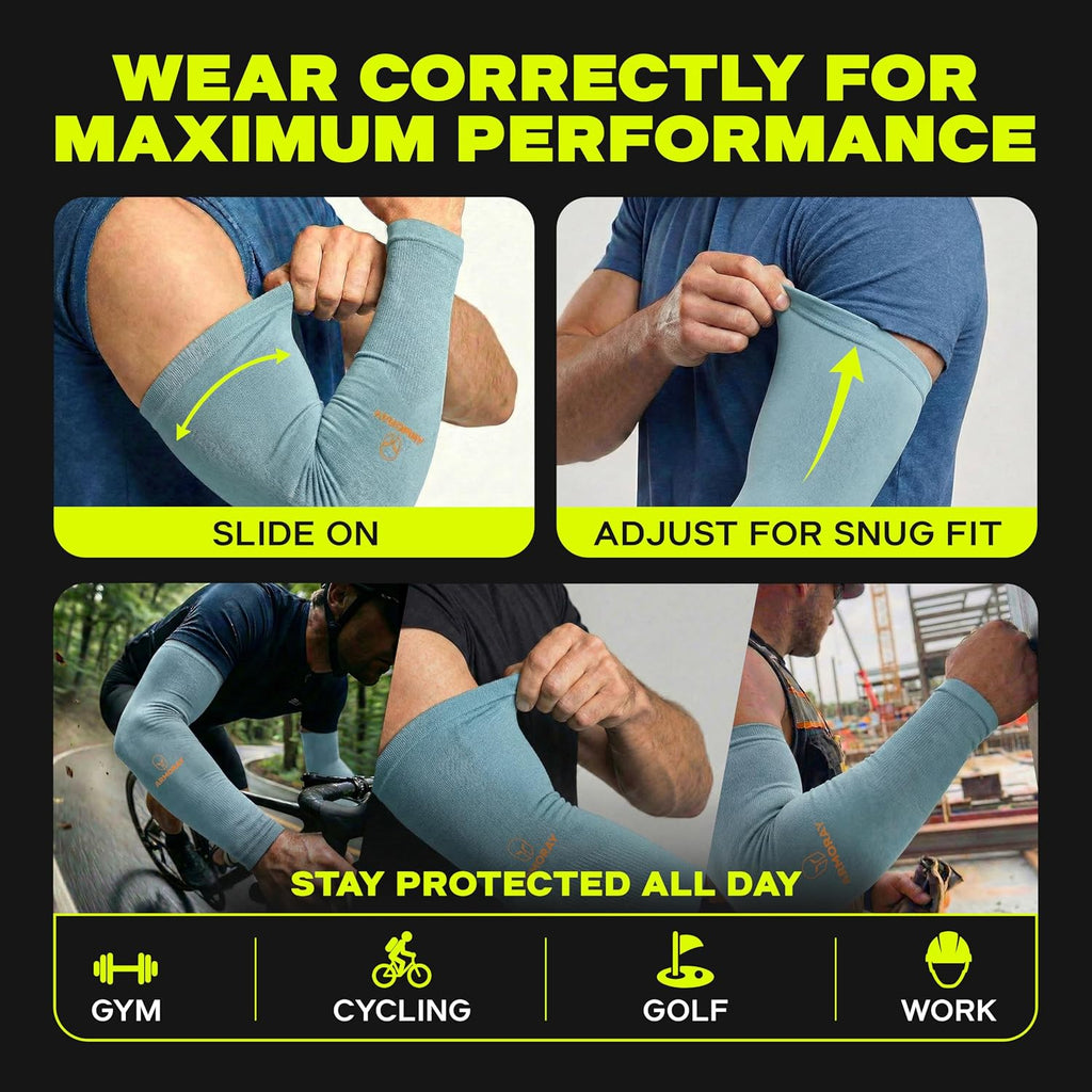 ARMORAY Arm Sleeves for Men and Women - UV Sun Protection Cooling Compression - Tattoo Cover Up Sleeve for Daily Wear & Work