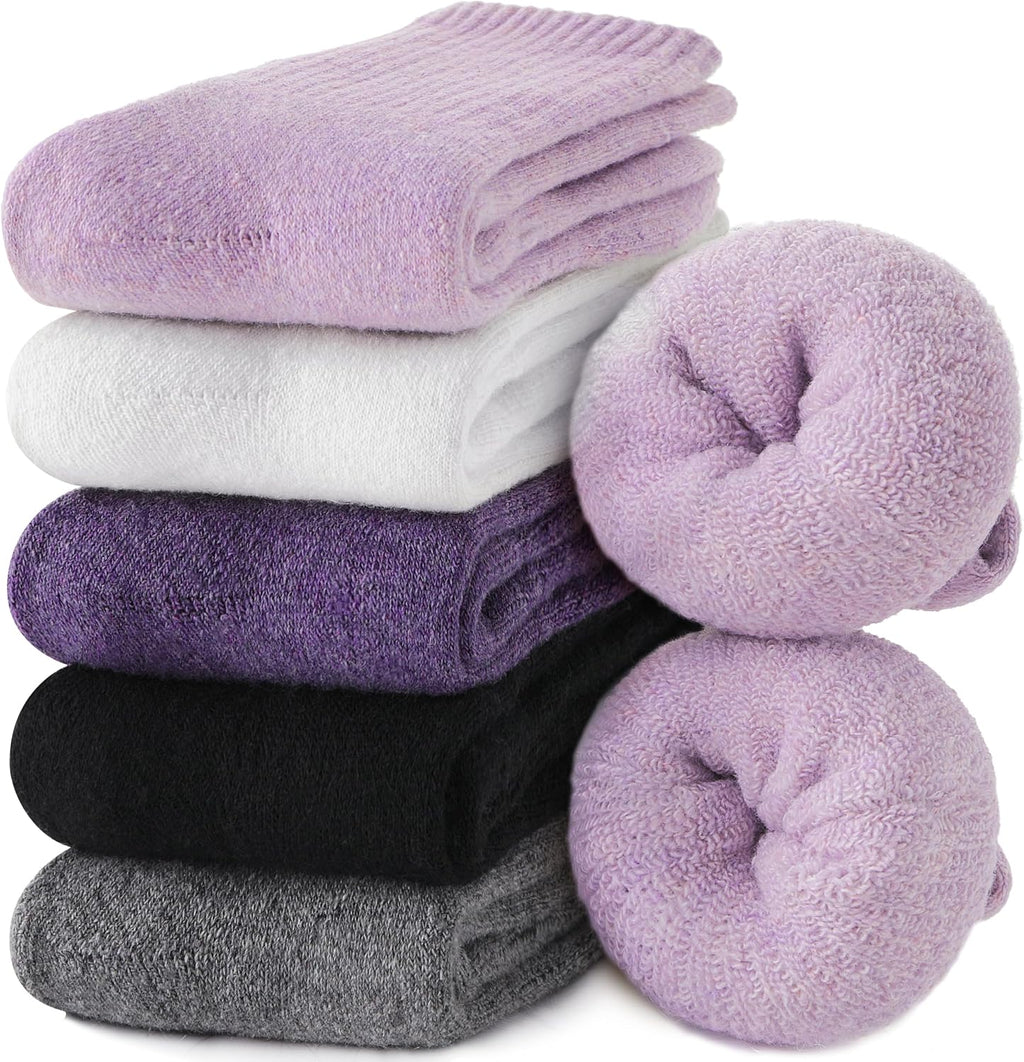EBMORE 5 Pairs Women Merino Wool Boot Socks Warm Thermal Winter Thick Hiking Cozy Cabin Crew Comfy Socks for Ladies