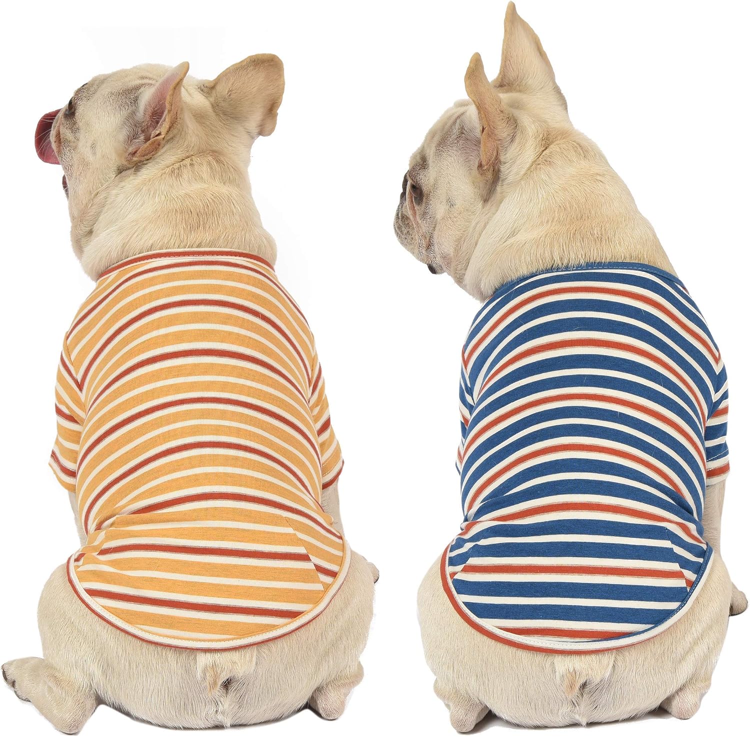 Dog Shirts Cotton Striped T-Shirt, Summer Pet Clothes for Small Dogs, 2-Pack Soft Puppy Apparel Cat Tee, Breathable Stretchy, Blue Yellow M