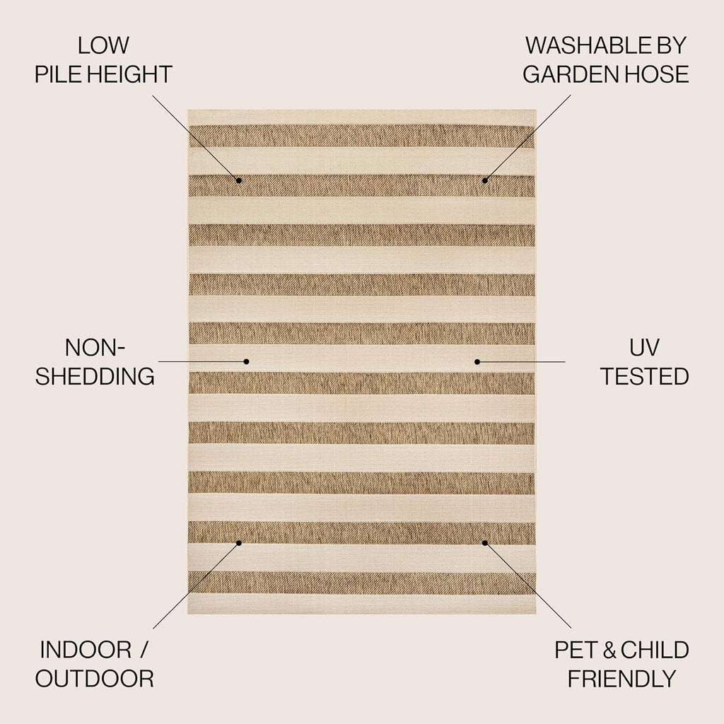 JONATHAN Y Wide Stripe Indoor Outdoor Area Rug 5X8 Beige/Brown, Aveiro for Backyard, Patio, Porch, Easy-Cleaning, High Traffic, Pet-Friendly, Non-Shedding (SMB112A-5)