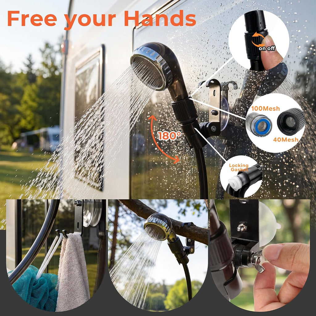 Portable Shower for Camping, Lvl.3 Filter, 12-Person Shower, 1.6GPM, IPX8