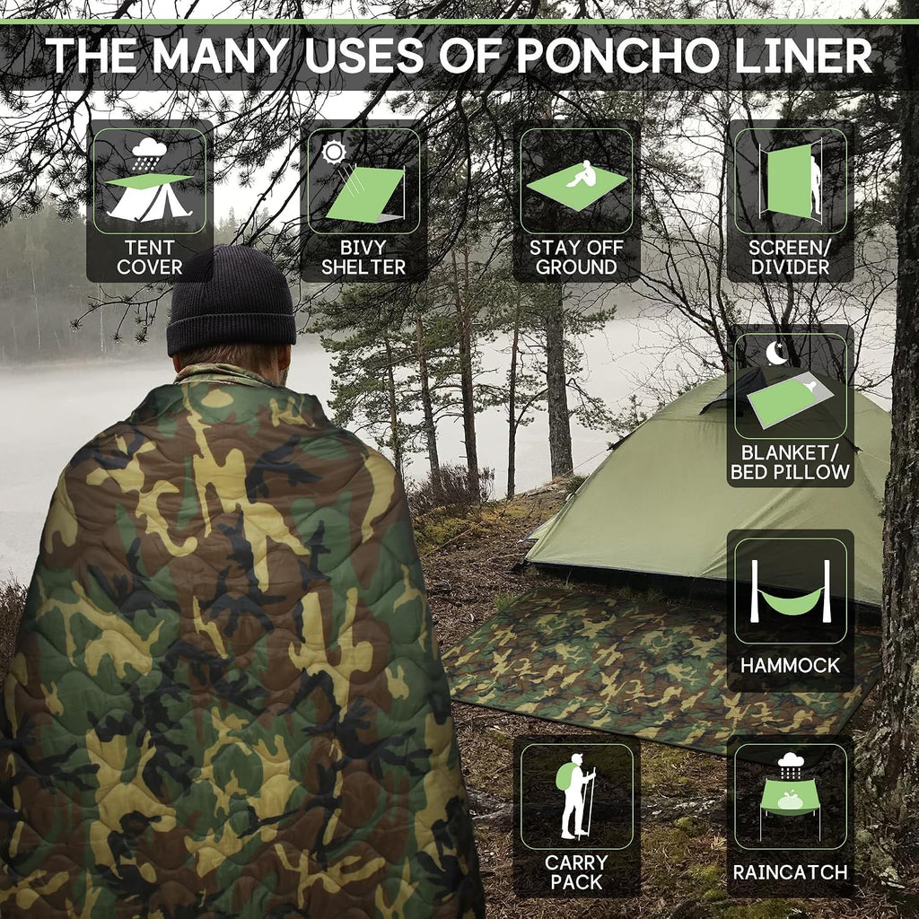 Mirzoyan Woobie Blanket, Military Poncho Liner Camo Insulated Camping Woobie Blanket for Outdoor Hiking Survival Hunting